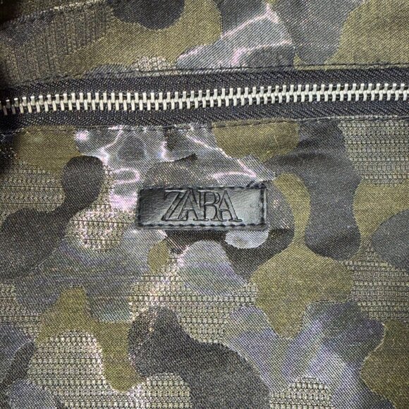 Zara Women’s Black & Green Camouflage Print Nylon Interior Pocket Tote Bag - Picture 6 of 10